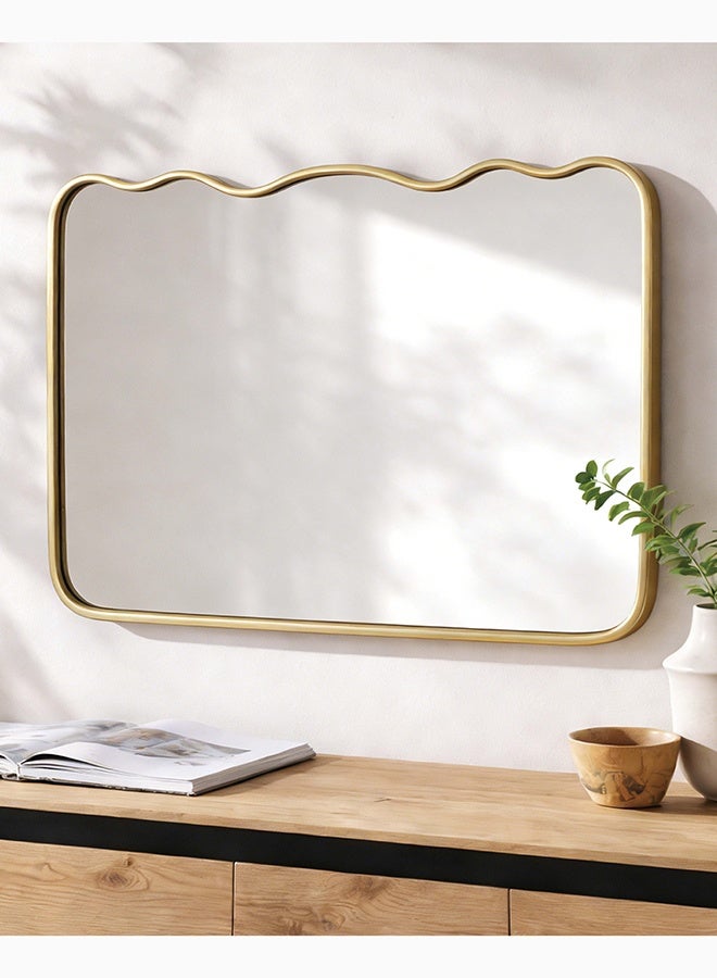 ميجو هوم مرآة حائط مستطيلة متموجة بإطار ذهبي، مرآة ديكورية لغرفة النوم وغرفة المعيشة والمدخل، 66×2×60 سم، لون ذهبي - Image 5